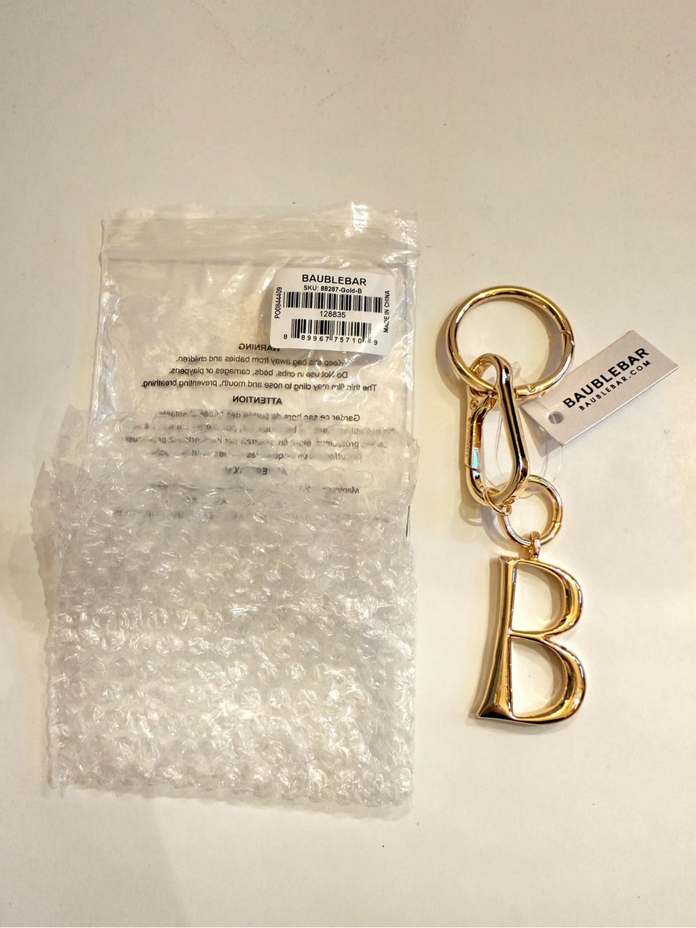 BaubleBar Gold Initial B Keychain Bag Charm NWT